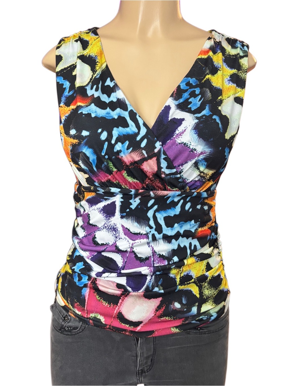 Boston Proper Multicolor V-Neck Ruched Sleeveless Camisole